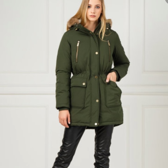 Michael Michael Kors Green Ivy Down Filled Parka With Fur Hood, Size Small - Nwt